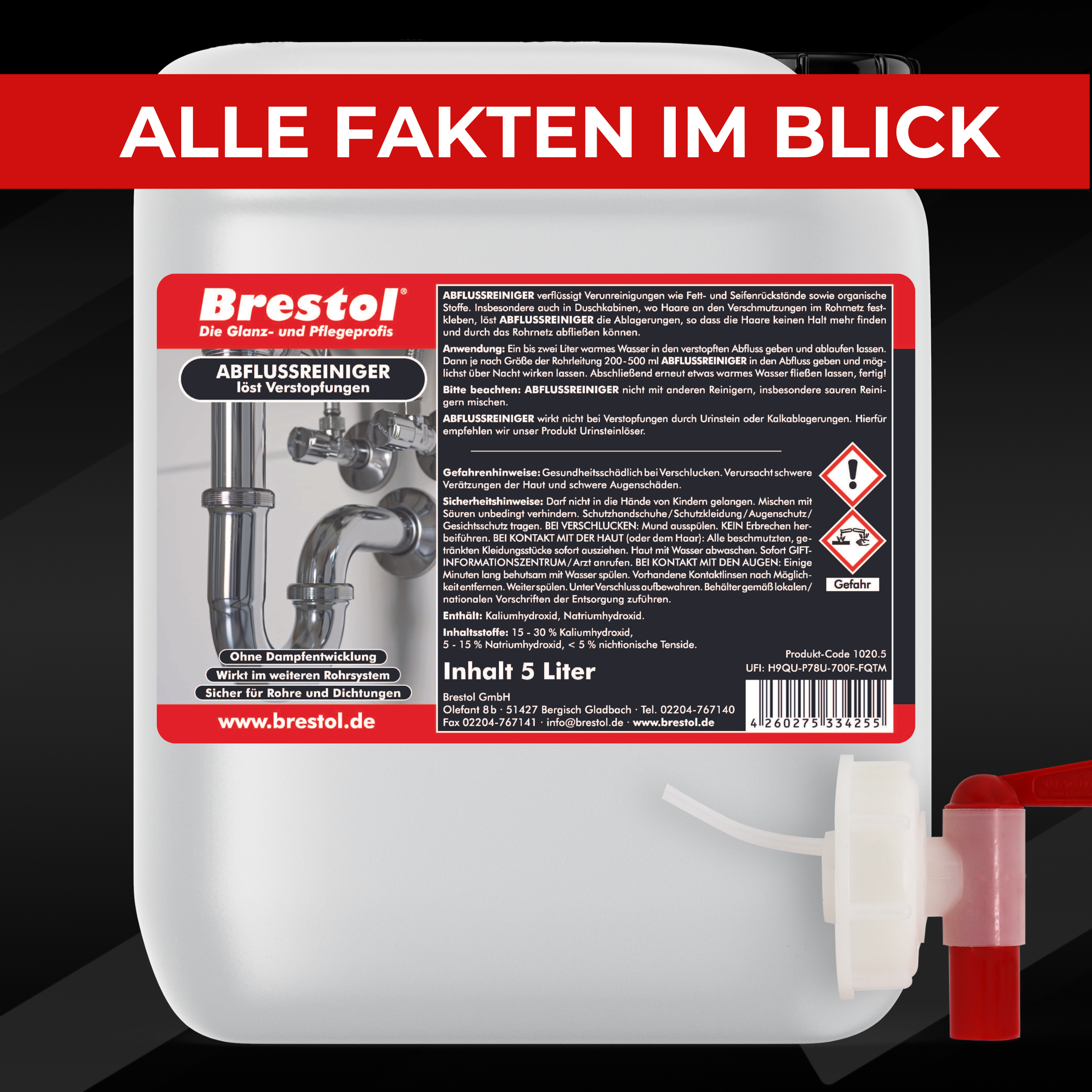 Abflussreiniger Rohrreiniger Abflussfrei Infobild Kanister Brestol
