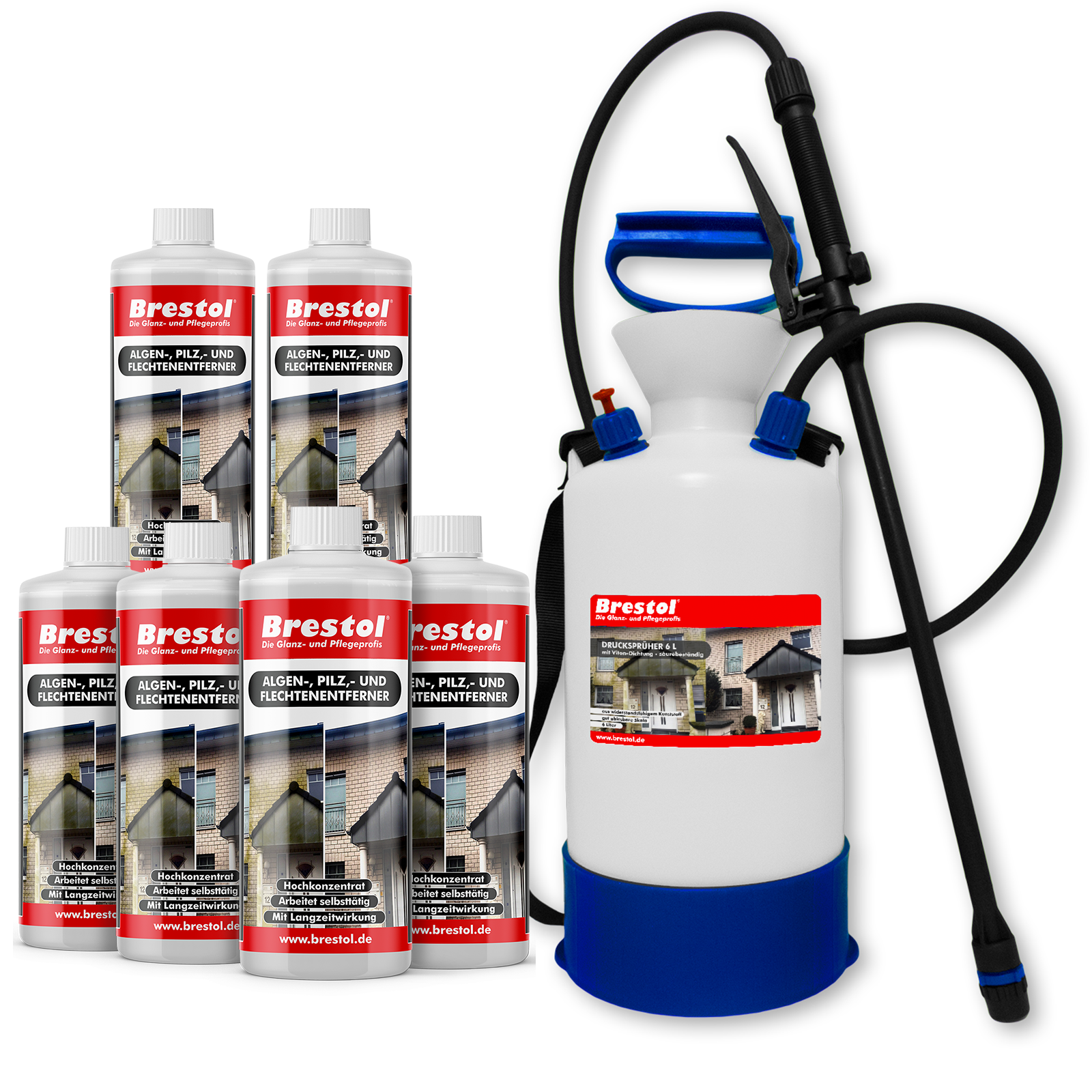 Algenentferner Flechtenentferner Pilzentferner 1L 6er Set 7L Drucksprueher
