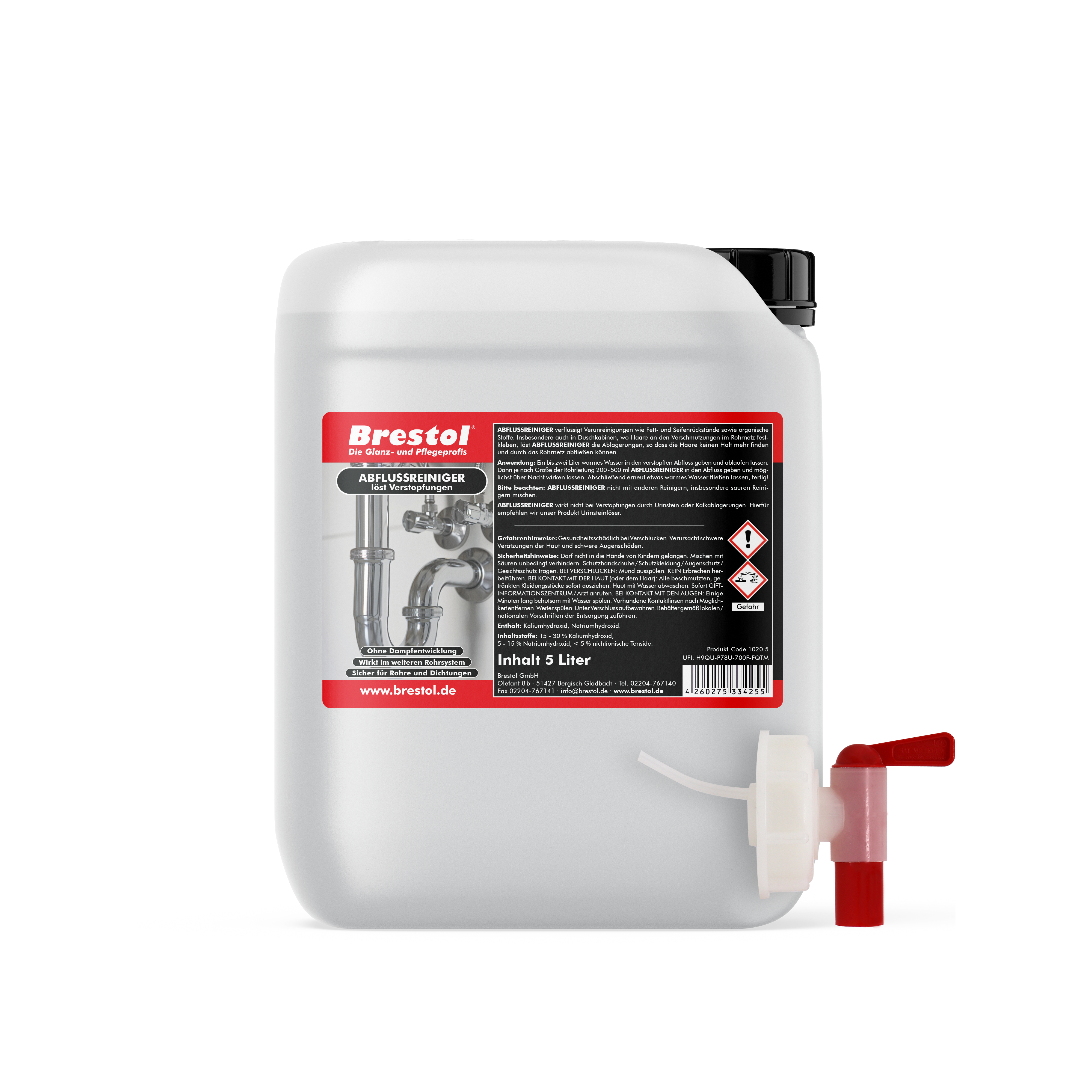 Abflussreiniger Rohrreiniger Abflussfrei 5 Liter Brestol